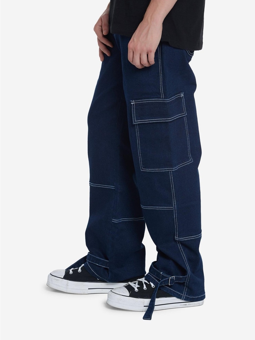 Hot Topic Men's Navy Blue Cargo Pants with Contrast Stitching